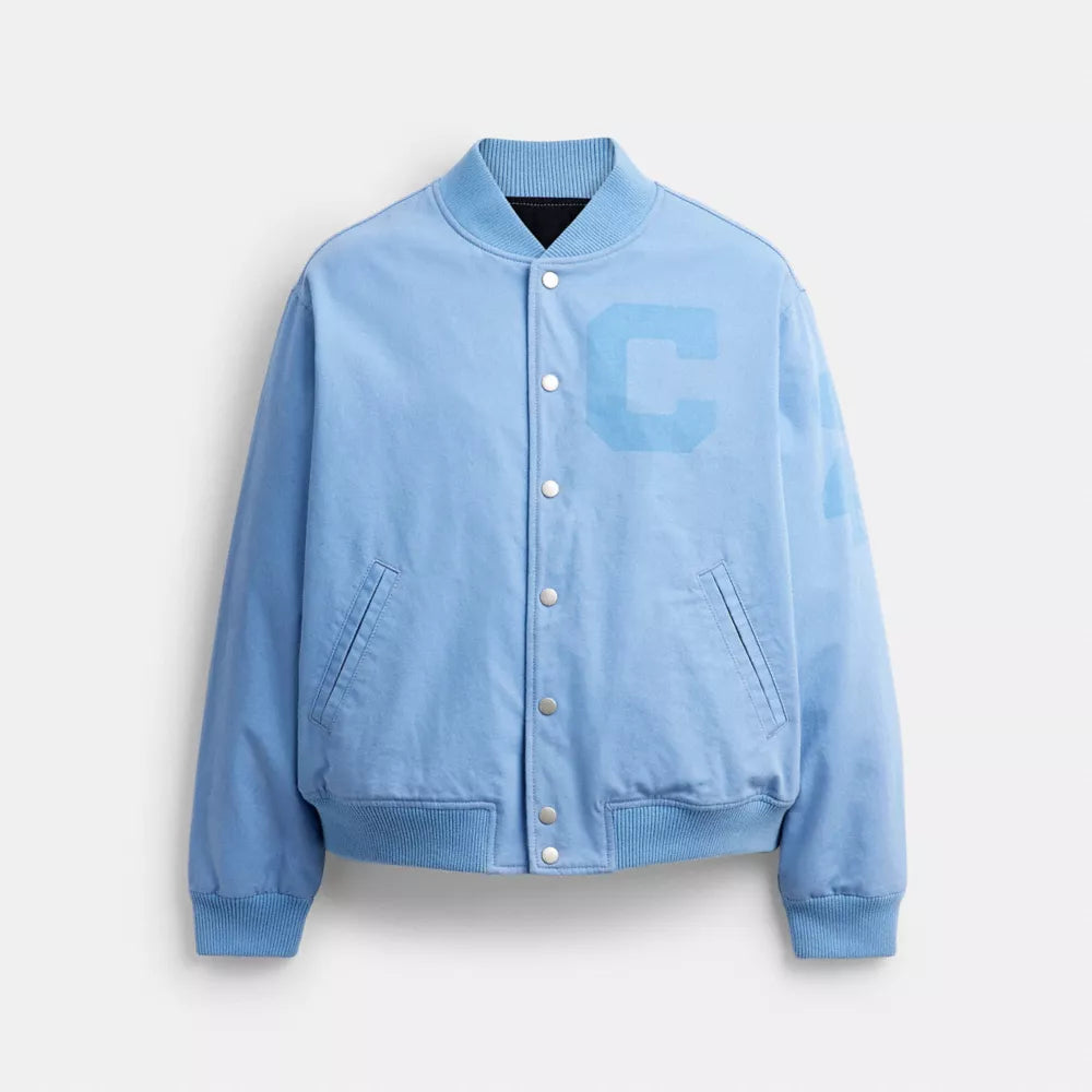 Canvas Varsity Jacket - Cerulean Light Blue