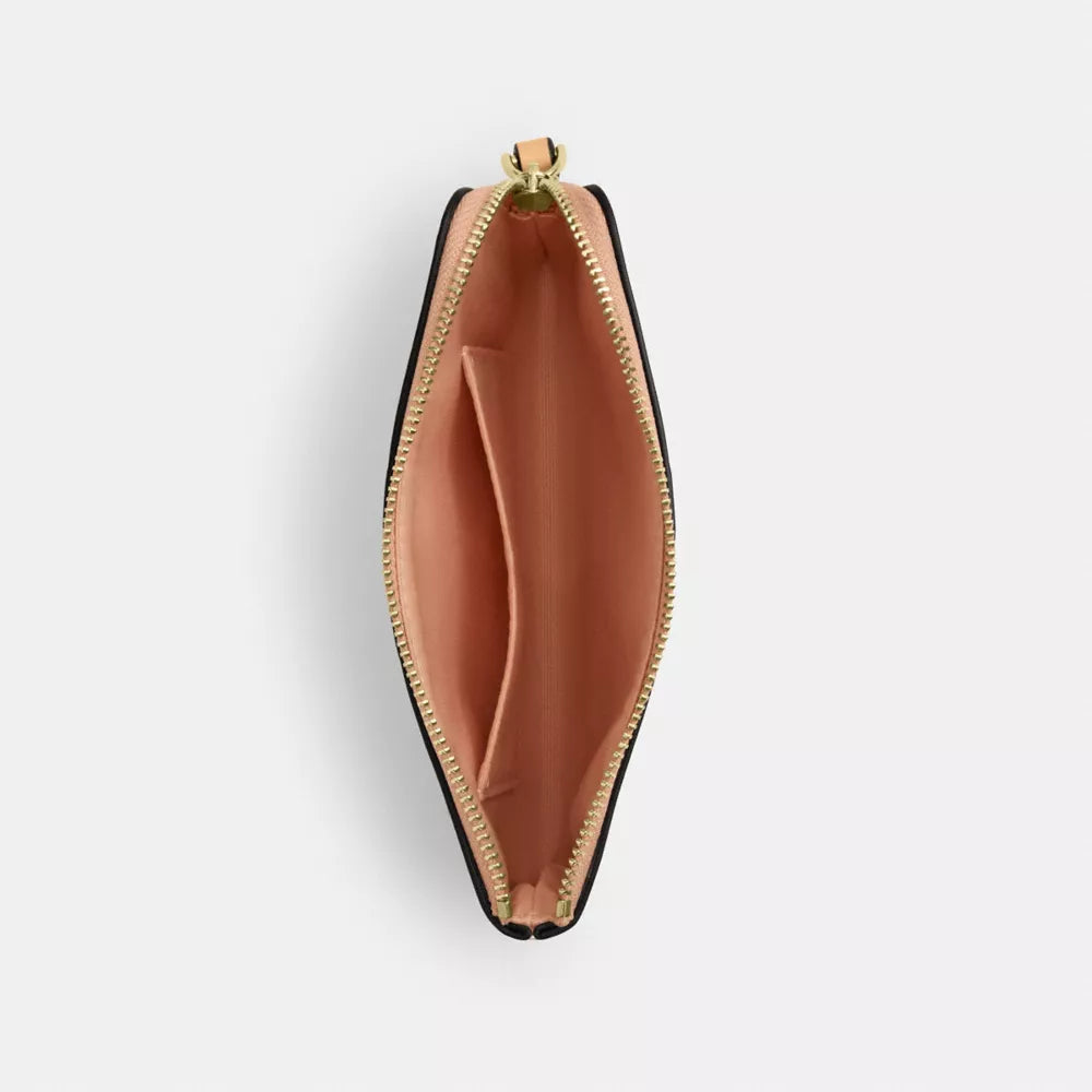 Corner Zip Wristlet In Signature Leather - Gold/Faded Blush