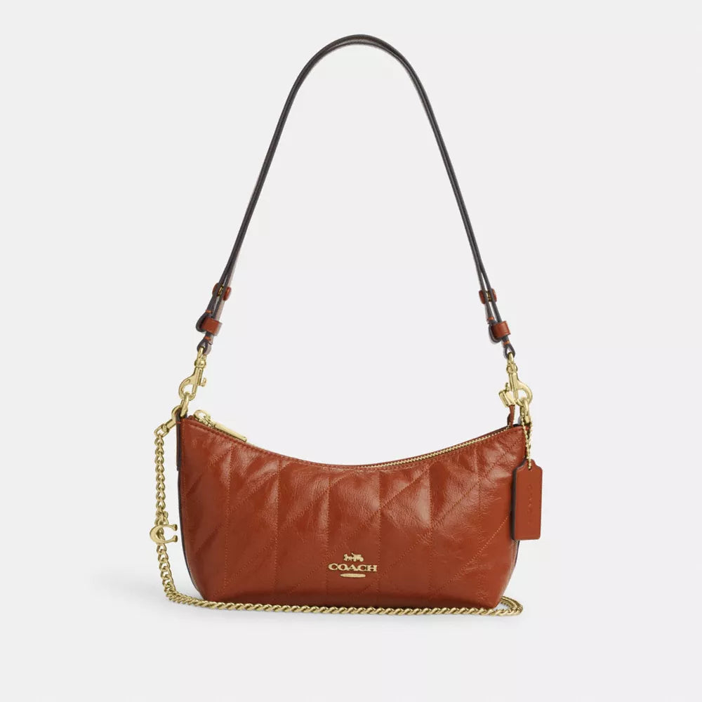 Caitlin Shoulder Bag With Quilting And Charm - Gold/Cinnamon