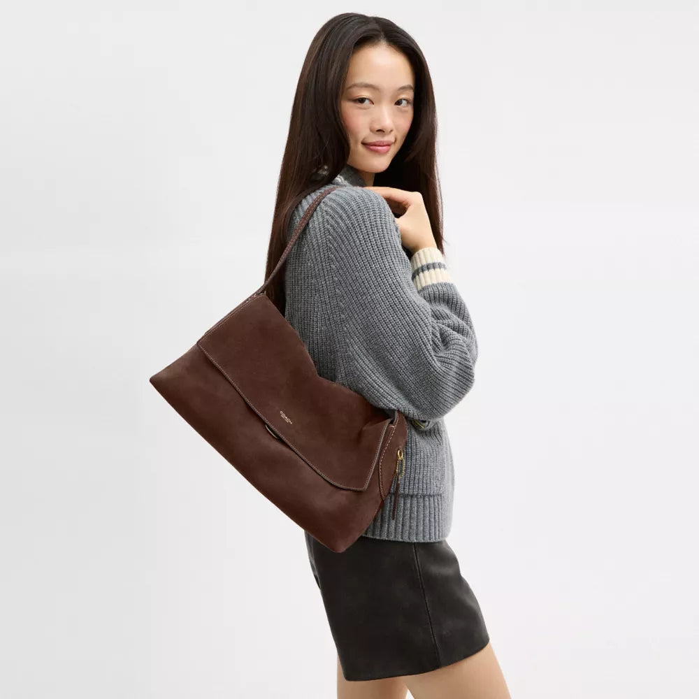 Chelsea Shoulder Bag 36 - Suede/Brass/Dark Chocolate