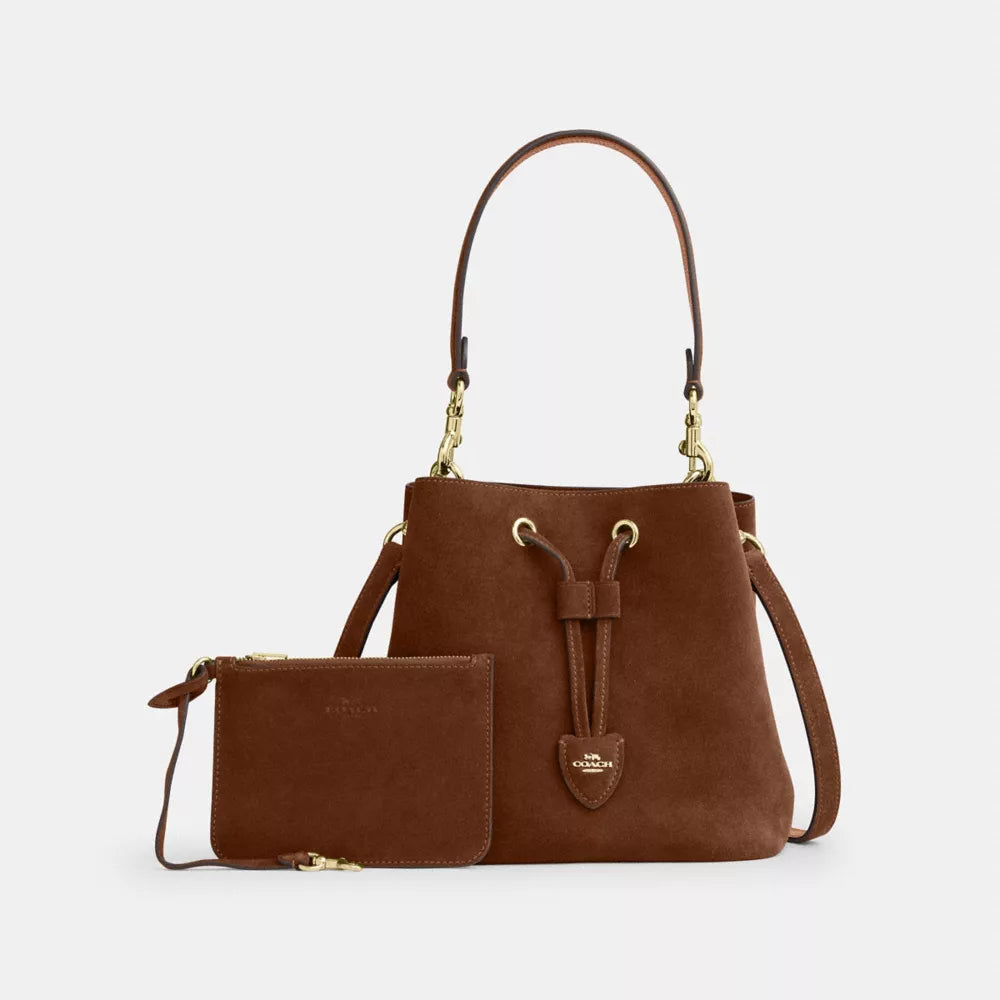 Rowan Bucket Bag - Suede/Gold/Warm Brown