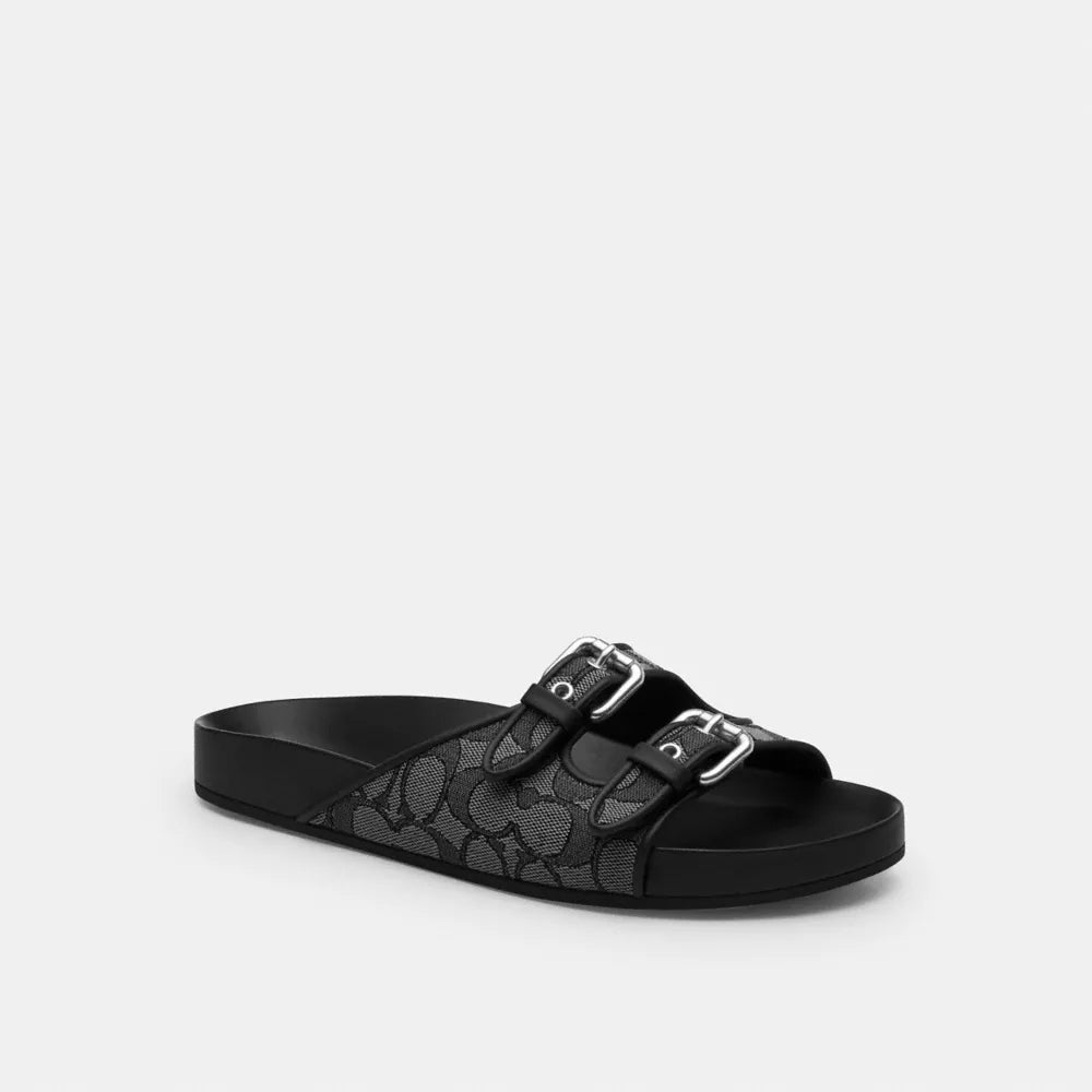 Two Band Buckle Sandal In Signature Jacquard - Signature Jacquard/Charcoal/Black