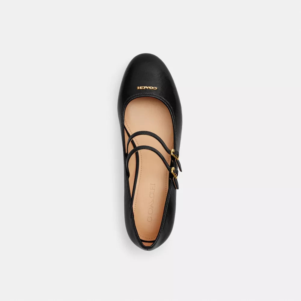 Double Buckle Block Heel Mary Jane - Crinkle Leather/Black