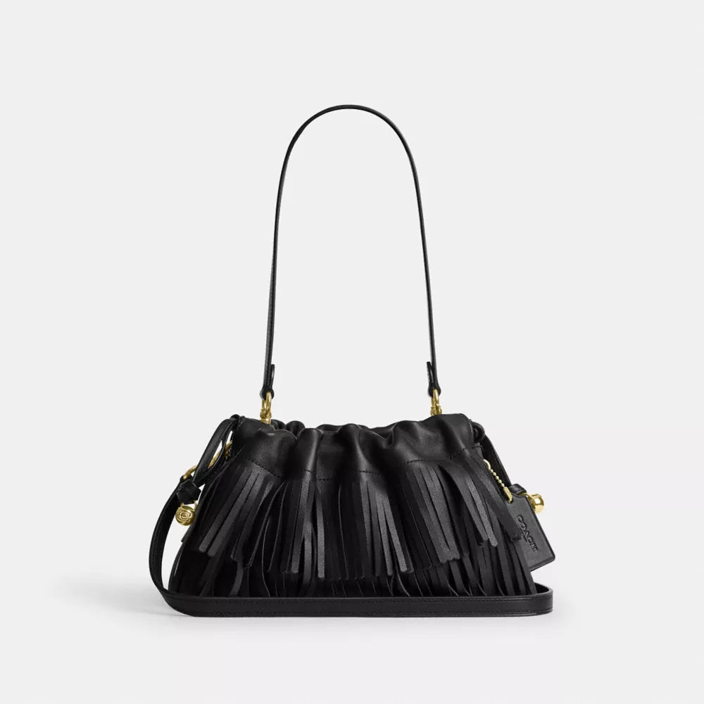 Faye Shoulder Bag With Fringe - Leather/Gold/Black