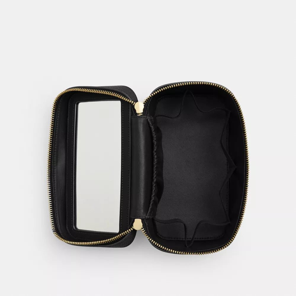 Cosmetic Case - Pebbled Leather/Gold/Black
