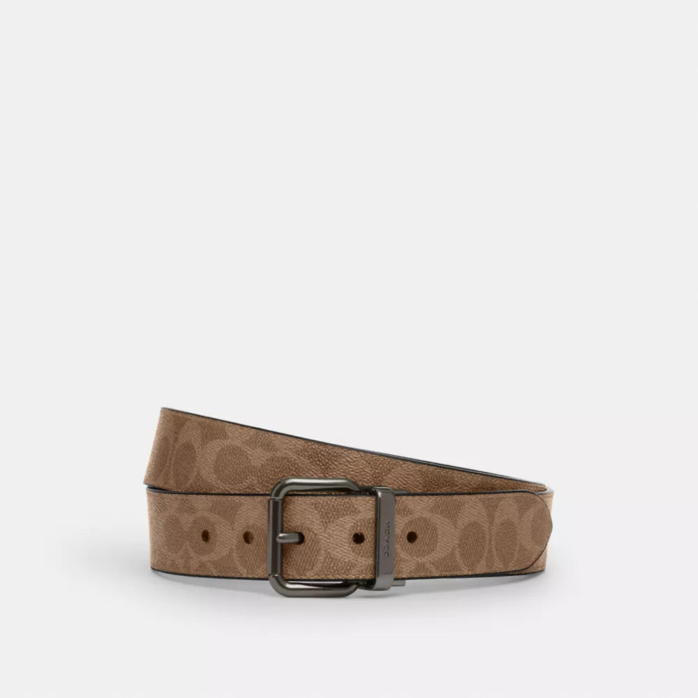 Roller Buckle Cut-To-Size Reversible Belt, 38MM - Gunmetal/Tan Charcoal