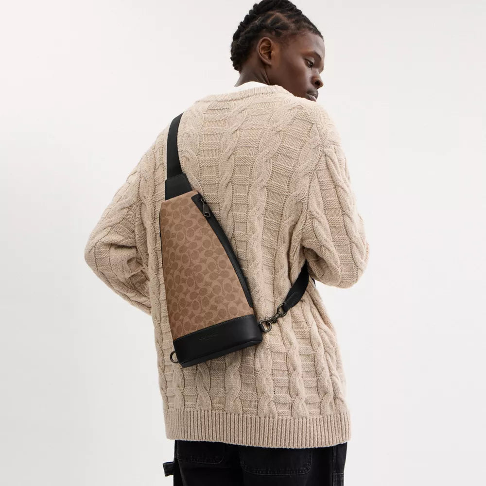 Dominic Sling Pack In Signature Canvas - Gunmetal/Tan/Black
