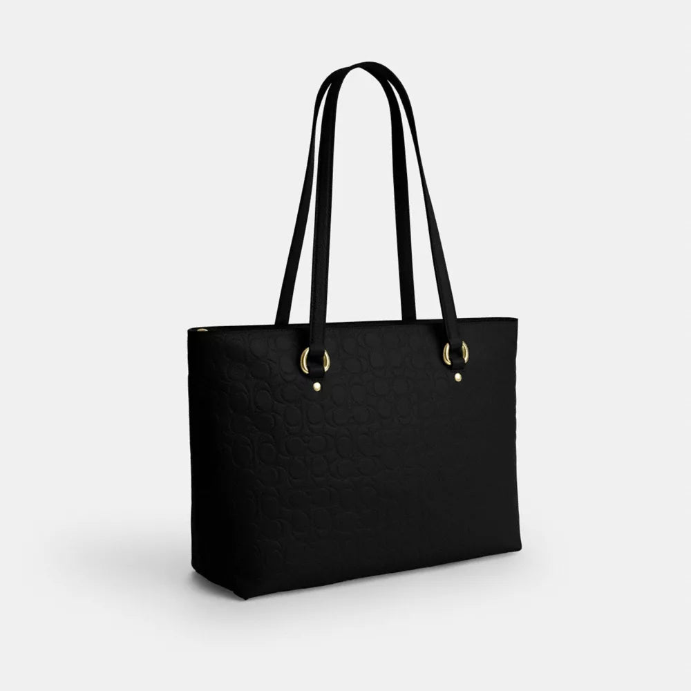 Station Tote Bag In Signature Leather - Pebbled Leather/Gold/Black
