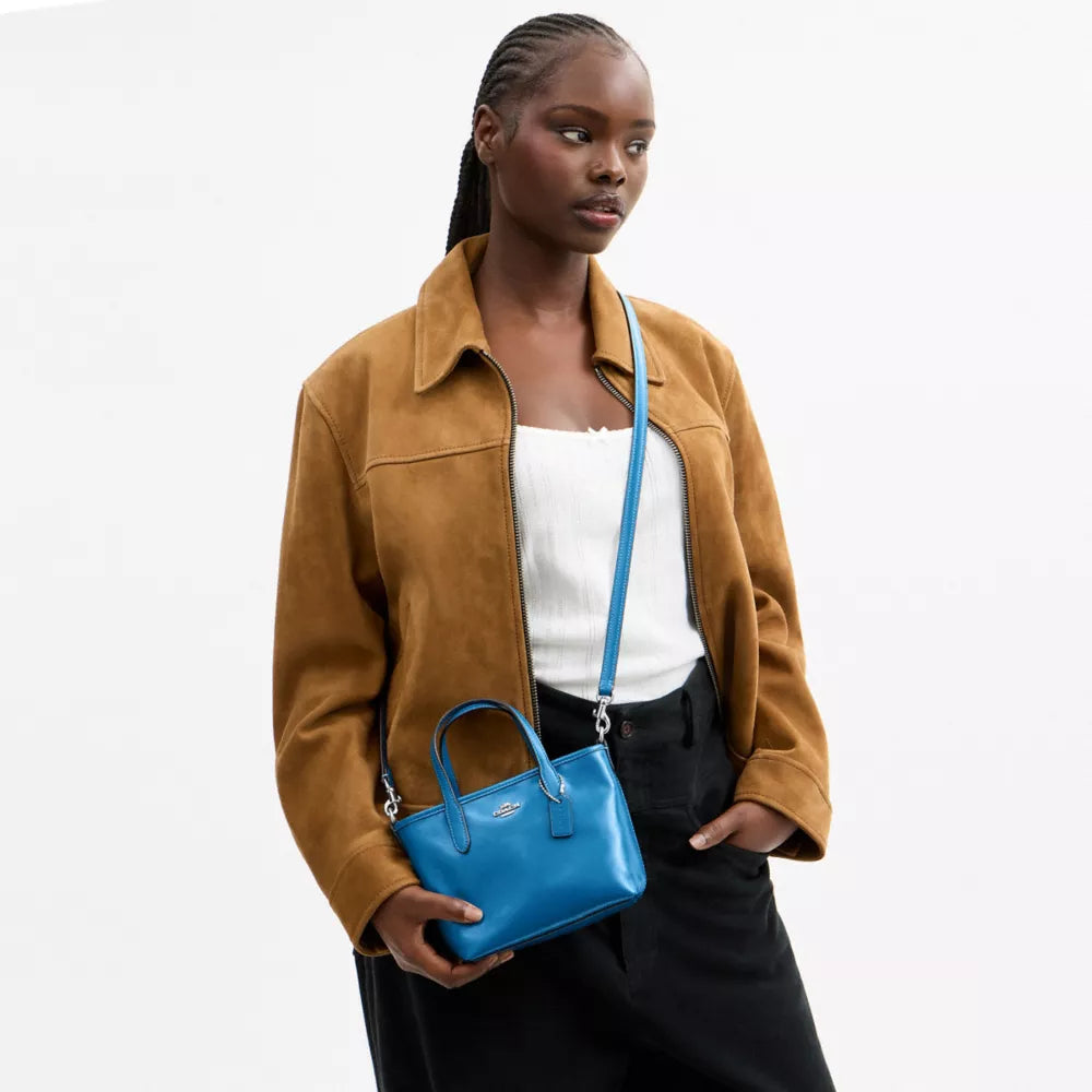 City Mini Tote Bag - Smooth Leather/Silver/Blue Jay