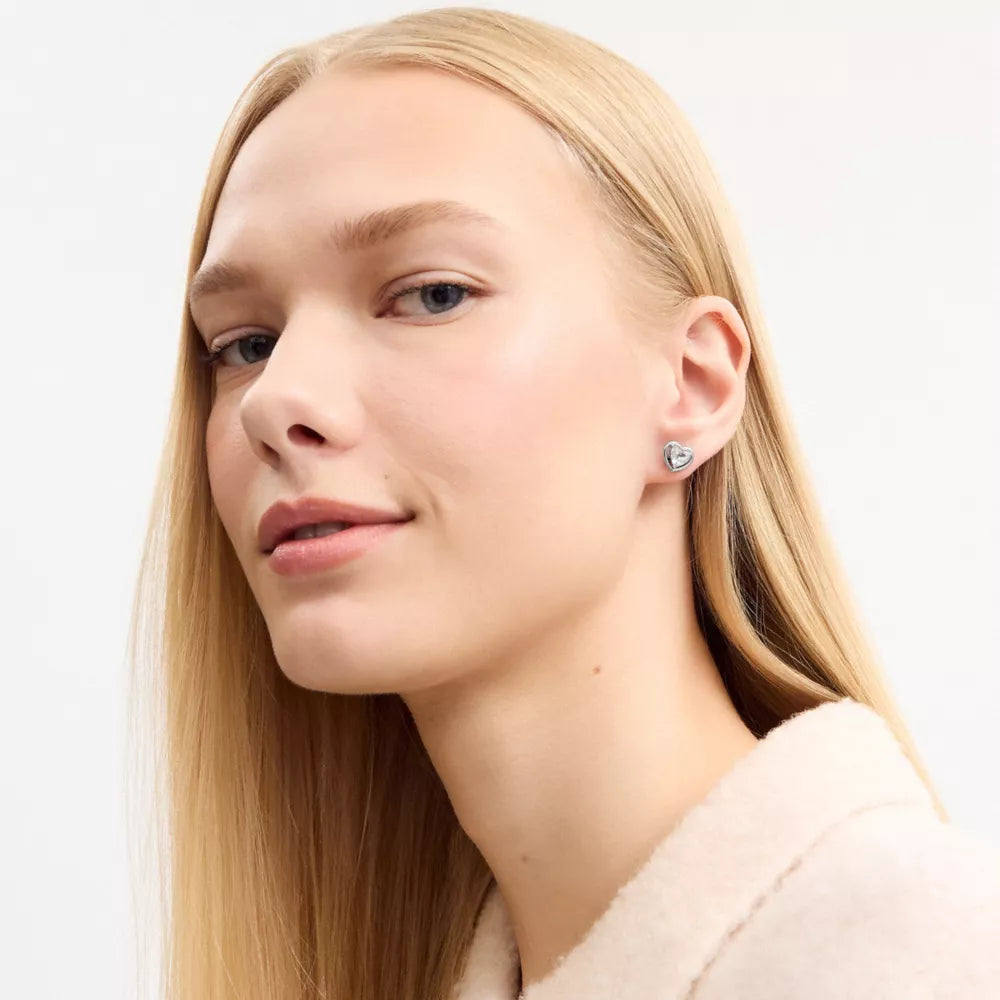 Halo Heart Stud Earrings - Silver
