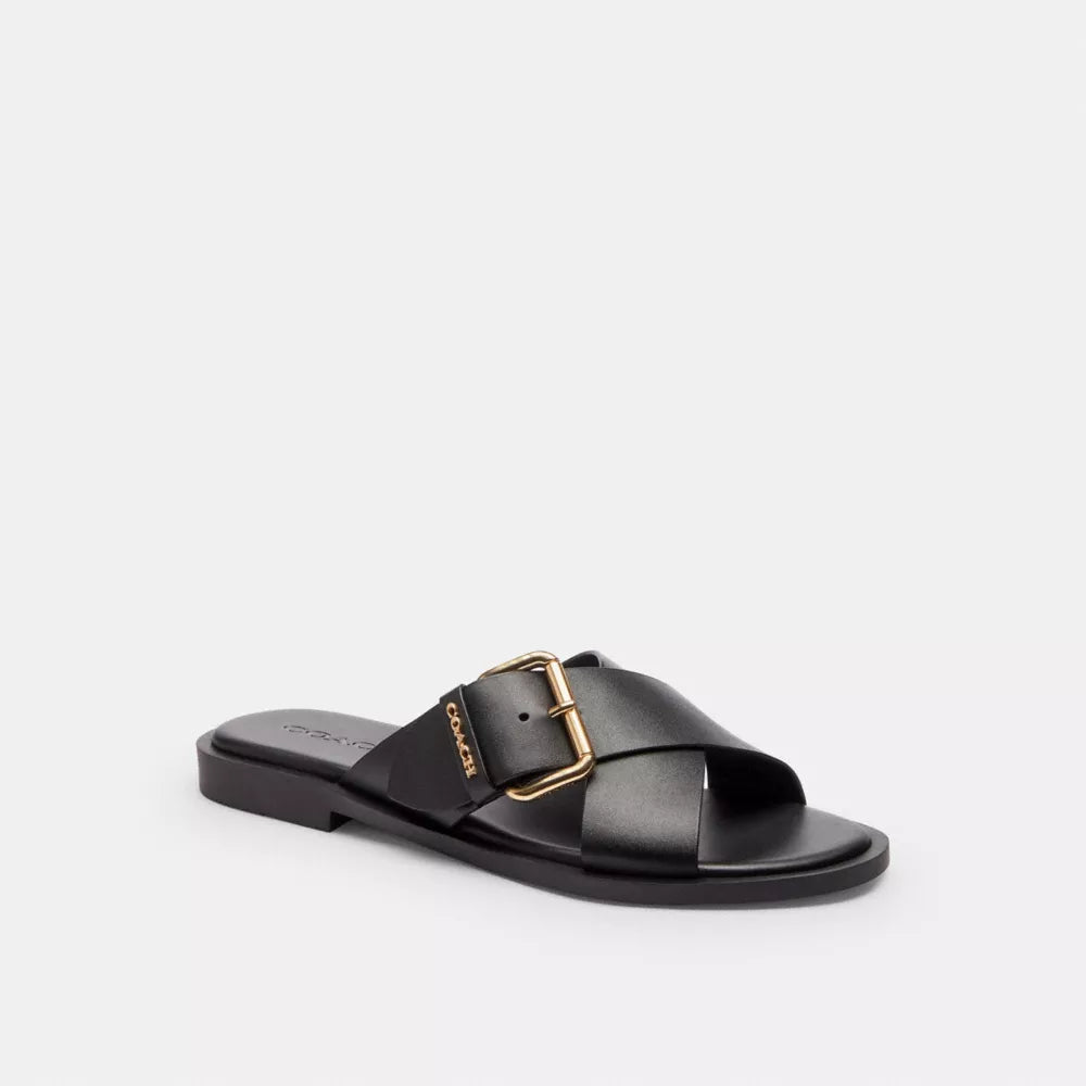 Crisscross Buckle Sandal - Coated Canvas/Black