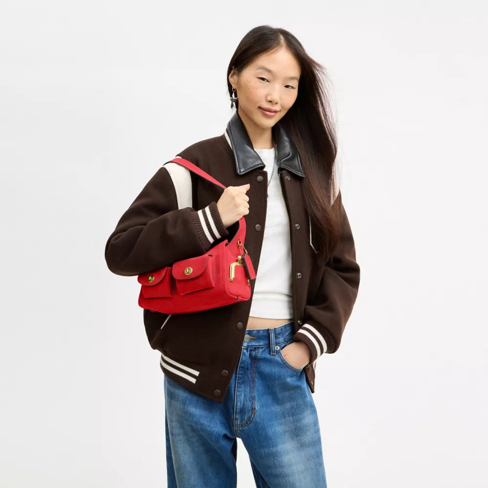 Turnlock Haversack Bag 27 - Suede/Brass/Candy Apple