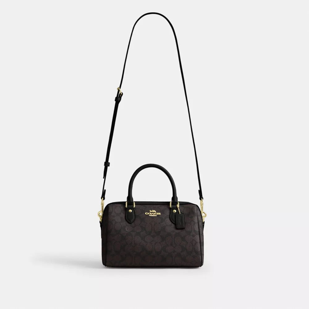 Rowan Satchel Bag In Signature Canvas - Signature Canvas/Gold/Walnut/Black