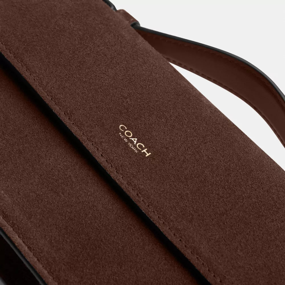 New York Elora Top Handle Crossbody Bag - Suede/Brass/Dark Chocolate