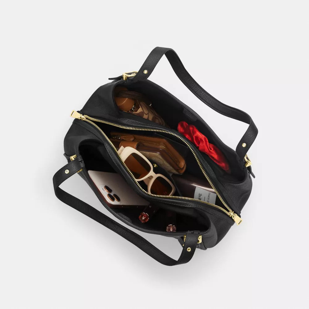 Erin Shoulder Bag - Pebbled Leather/Gold/Black