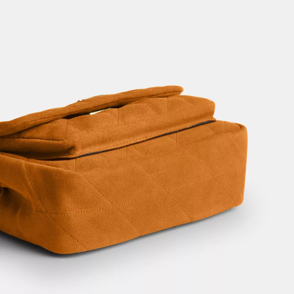Elodie Crossbody Bag 18 With Quilting - Suede/Gold/Marigold