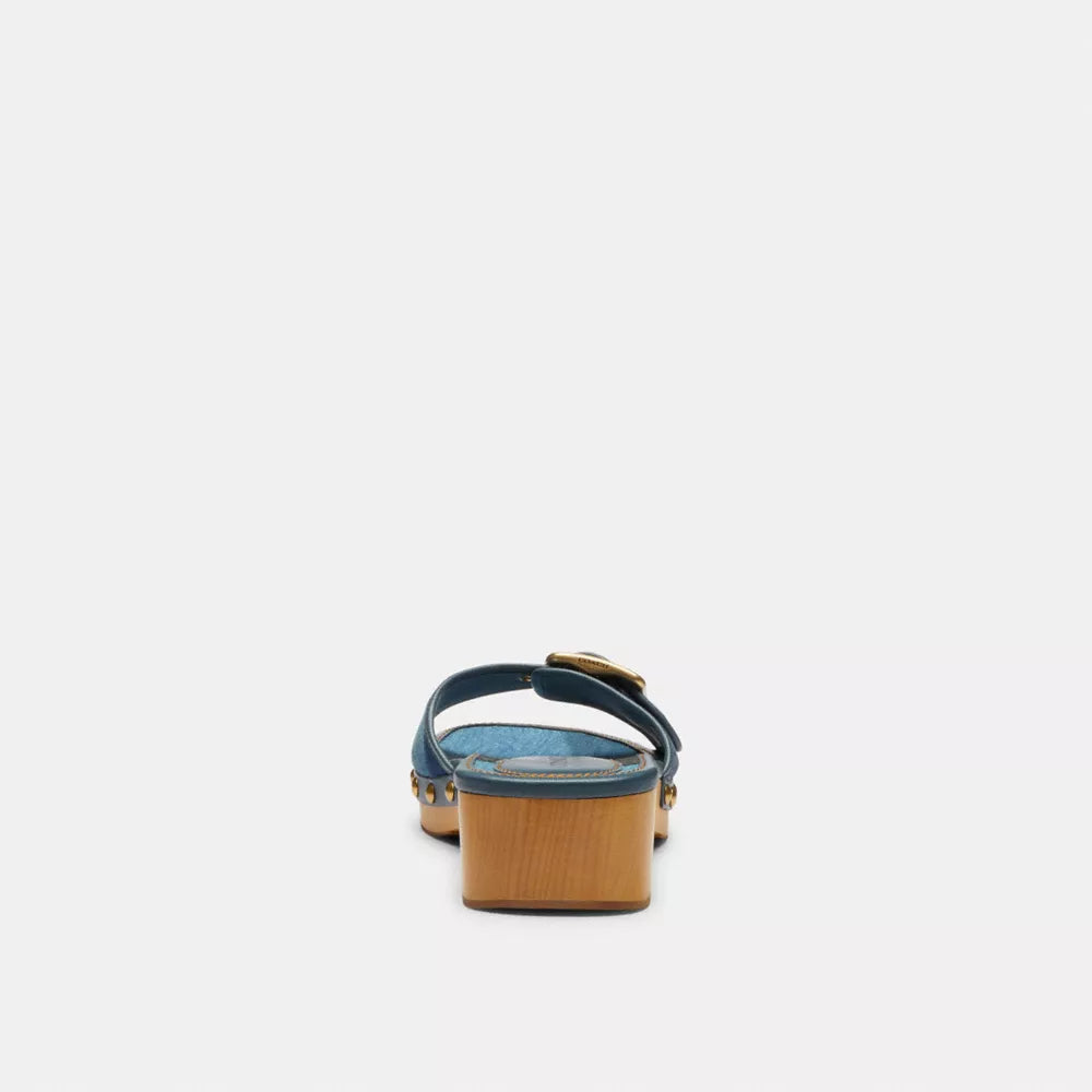 Margot Wooden Sandal With Signature Denim Patchwork - Denim Multi