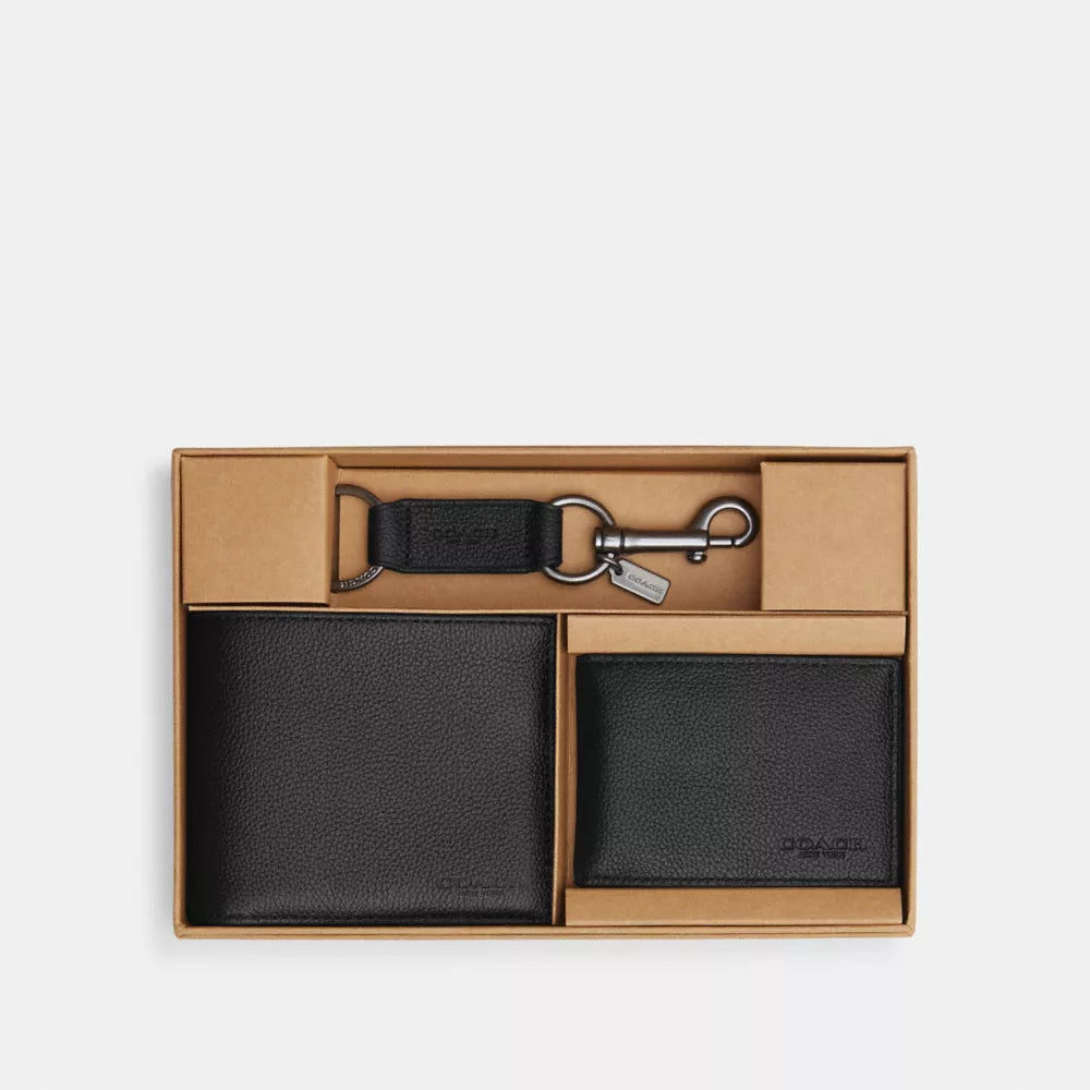 Boxed 3-In-1 Wallet Gift Set - Black