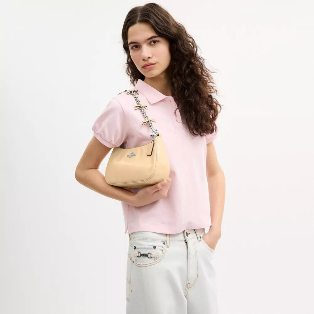 Teri Shoulder Bag With Bows - Silver/Light Sand