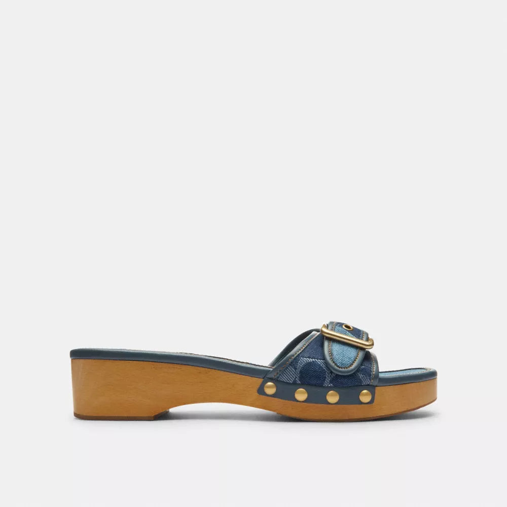 Margot Wooden Sandal With Signature Denim Patchwork - Denim Multi