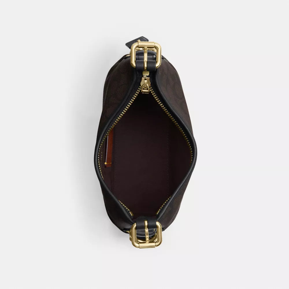 Laurel Shoulder Bag 22 With Buckles In Signature Canvas - Signature Canvas/Gold/Walnut/Black