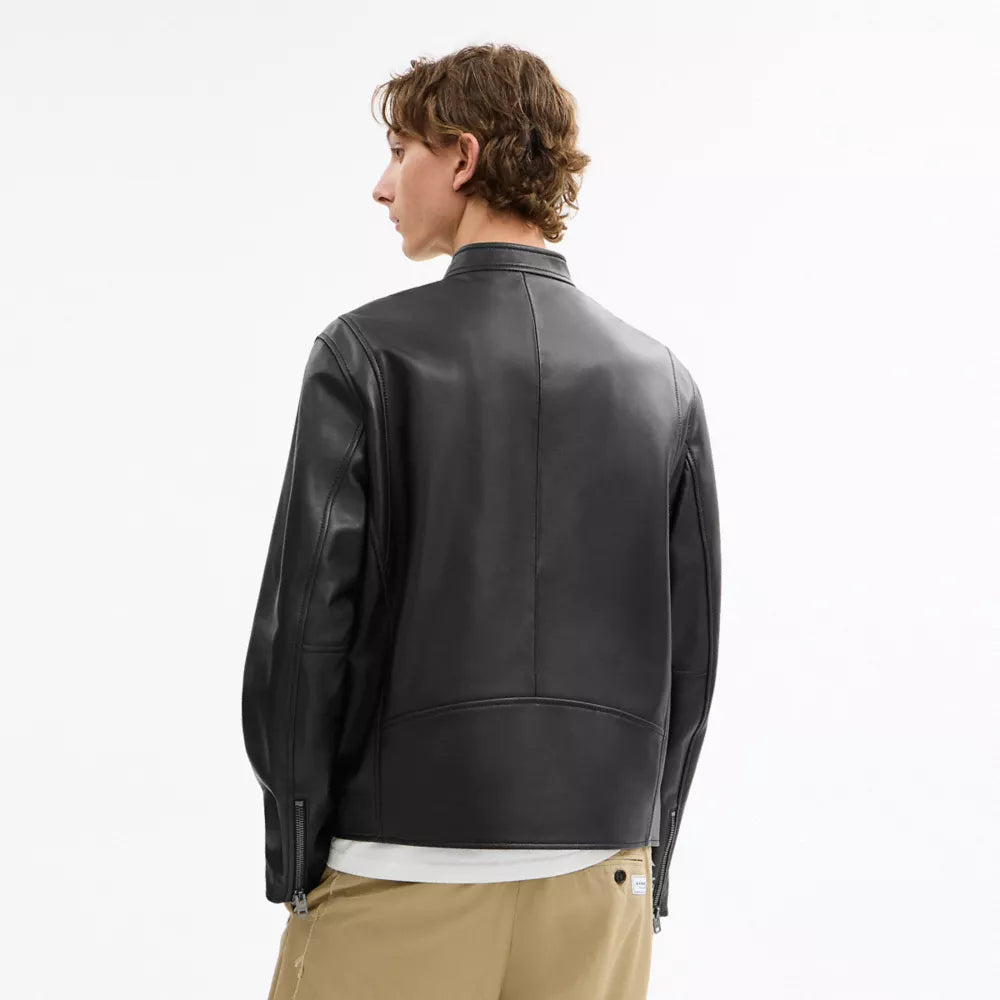 Leather Racer Jacket - Black