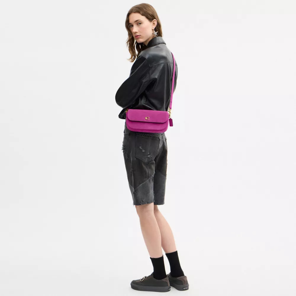 Brook Flap Chain Bag - Suede/Brass/Magenta
