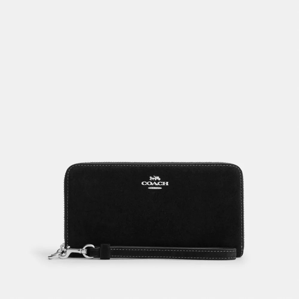 Long Zip Around Wallet - Suede/Silver/Black