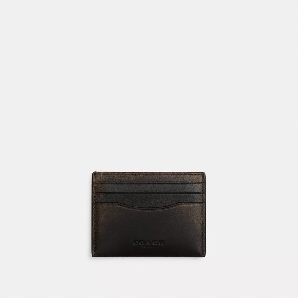 Slim ID Card Case In Loved Leather - Black Brown