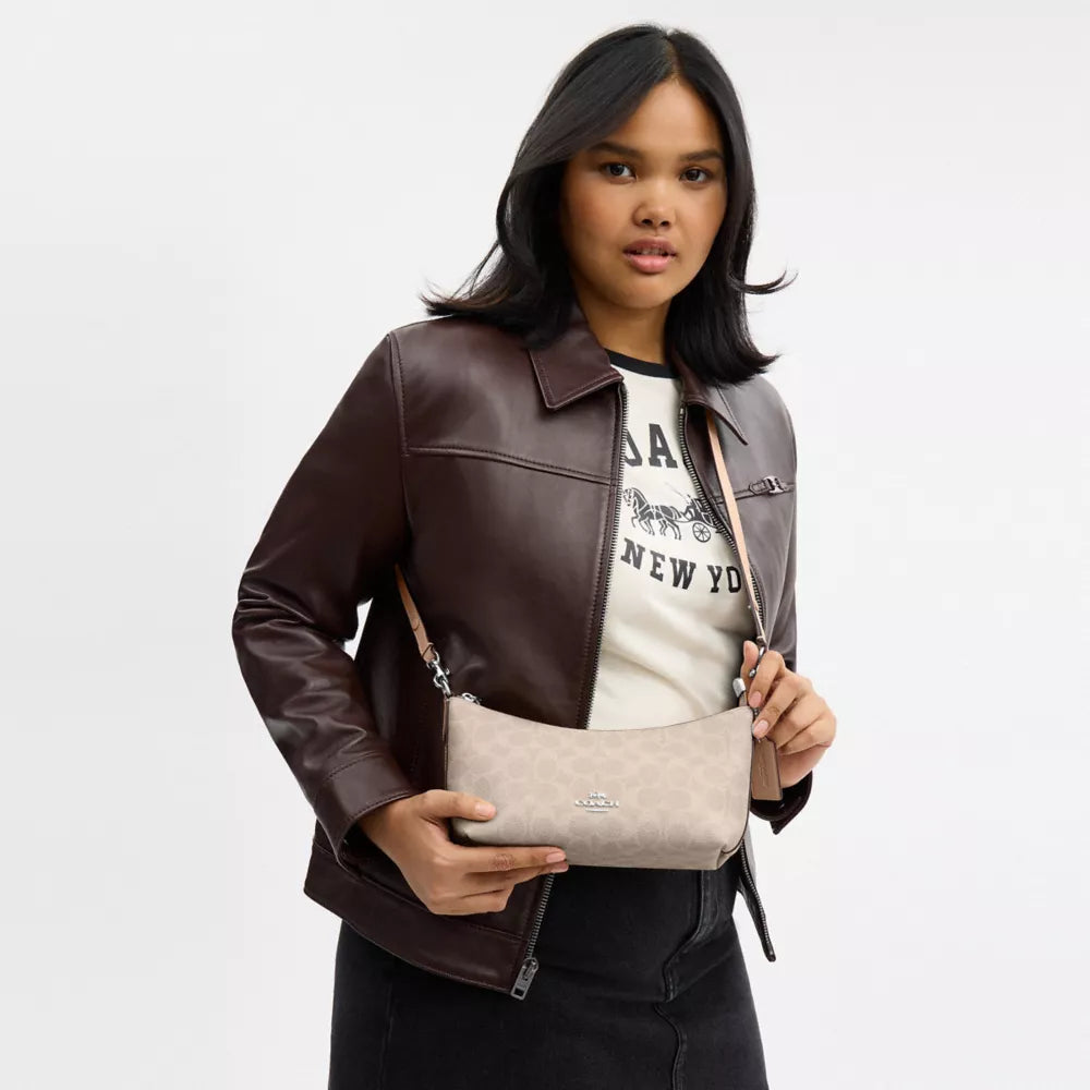 Caitlin Shoulder Bag In Signature Canvas - Signature Canvas/Silver/Sand/Taupe