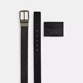 Boxed Card Case And Belt Set In Signature Canvas - Gunmetal/Charcoal/Black