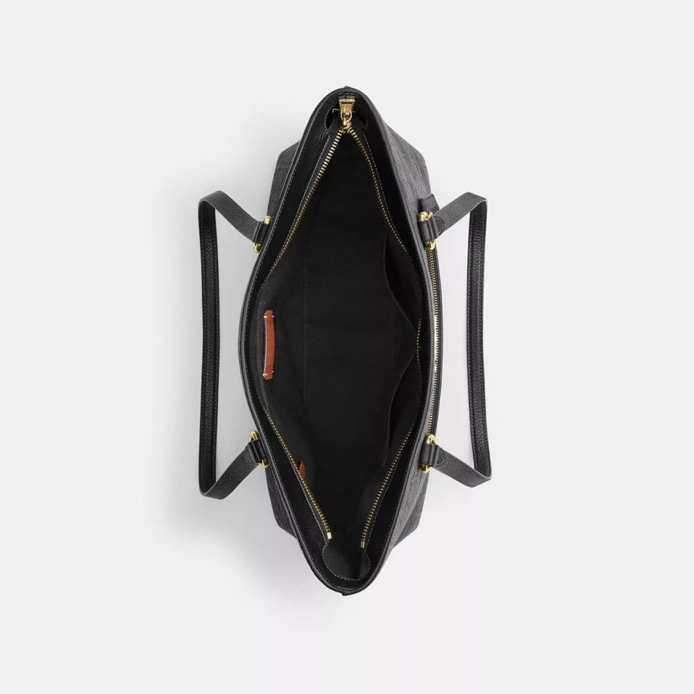 Station Tote Bag In Signature Leather - Pebbled Leather/Gold/Black