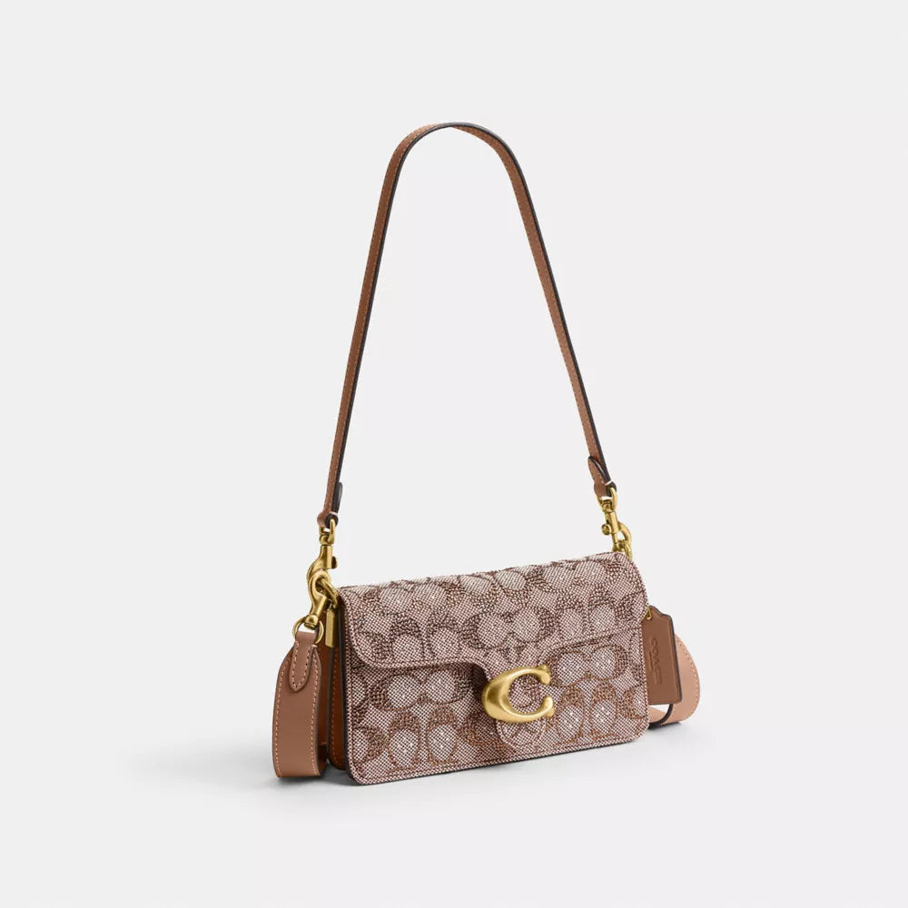 Soft Tabby Shoulder Bag 20 In Crystal Signature Jacquard - Signature Jacquard/Brass/Mushroom
