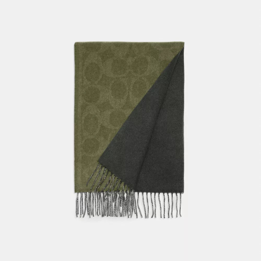 Reversible Signature Cashmere Muffler - Olive