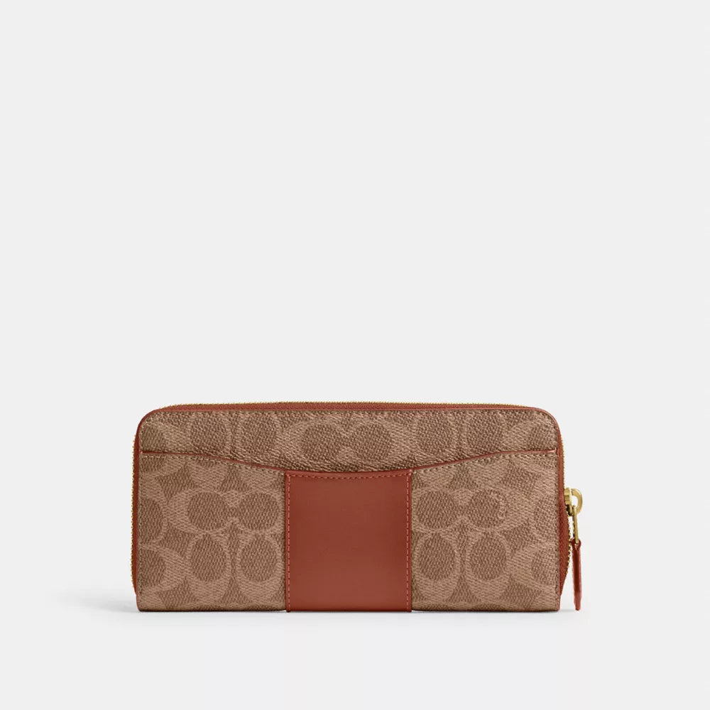 Essential Slim Accordion Zip Wallet In Signature Canvas - Coated Canvas/Brass/Tan Caramel