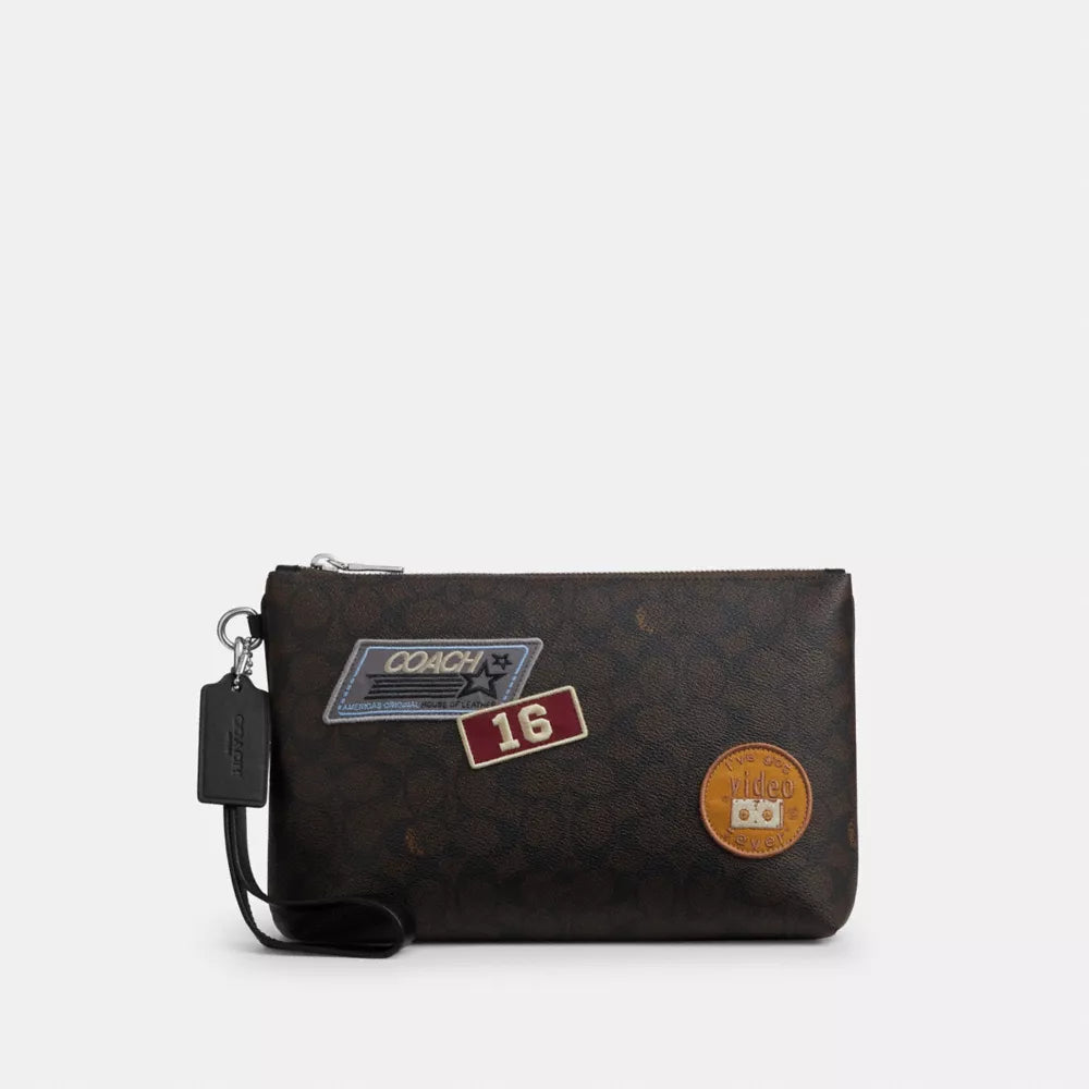 Pouch In Signature Canvas With Patches - Signature Canvas/Sv/Walnut/Black