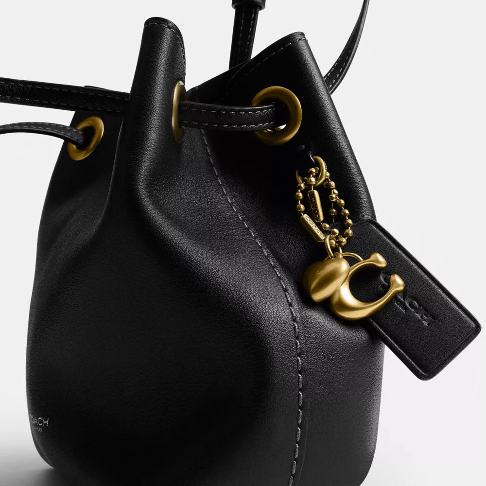 Jade Drawstring Bag - Natural Grain Leather/Brass/Black