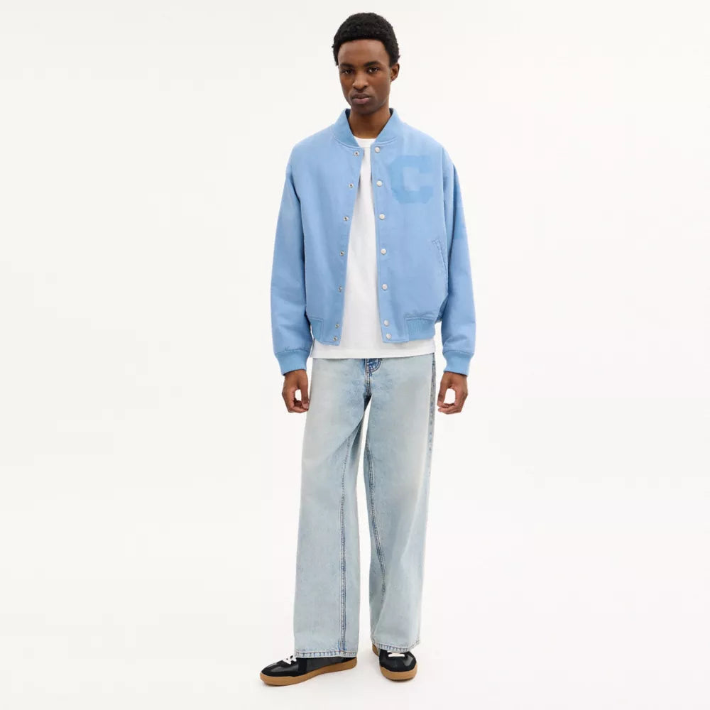 Canvas Varsity Jacket - Cerulean Light Blue