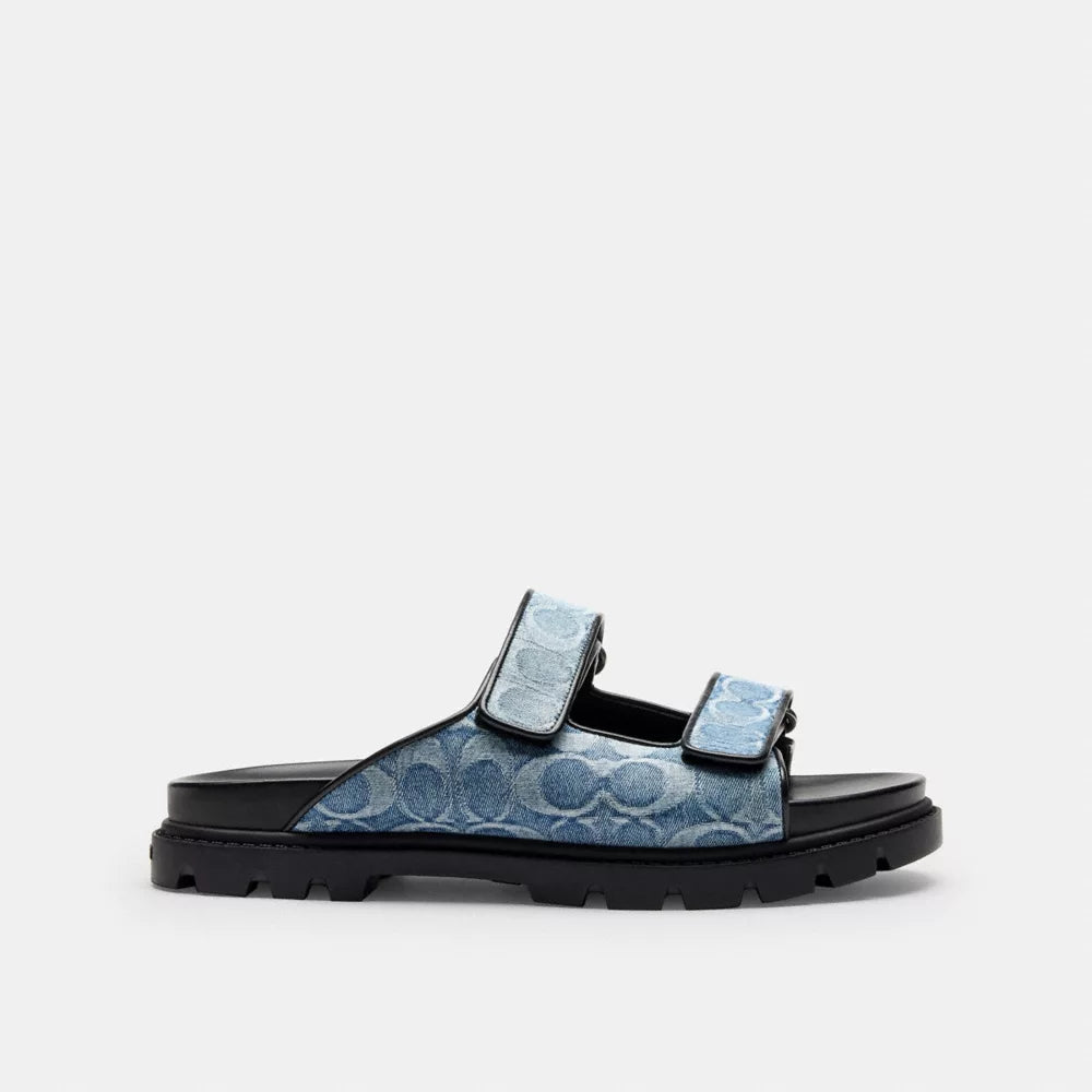 Double Banded Sandal In Signature Denim - Denim/Denim Blue