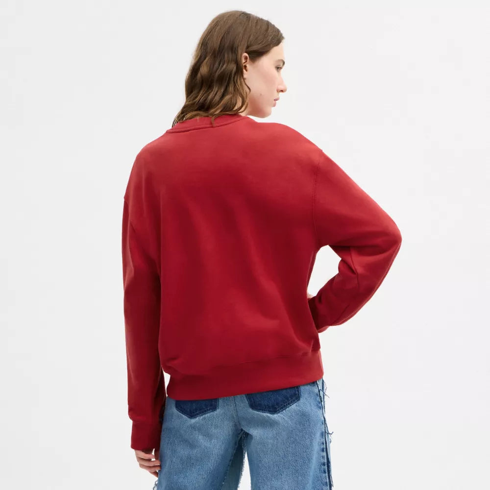 Embroidered Sporty Boyfriend Crewneck Sweatshirt - Savvy Red