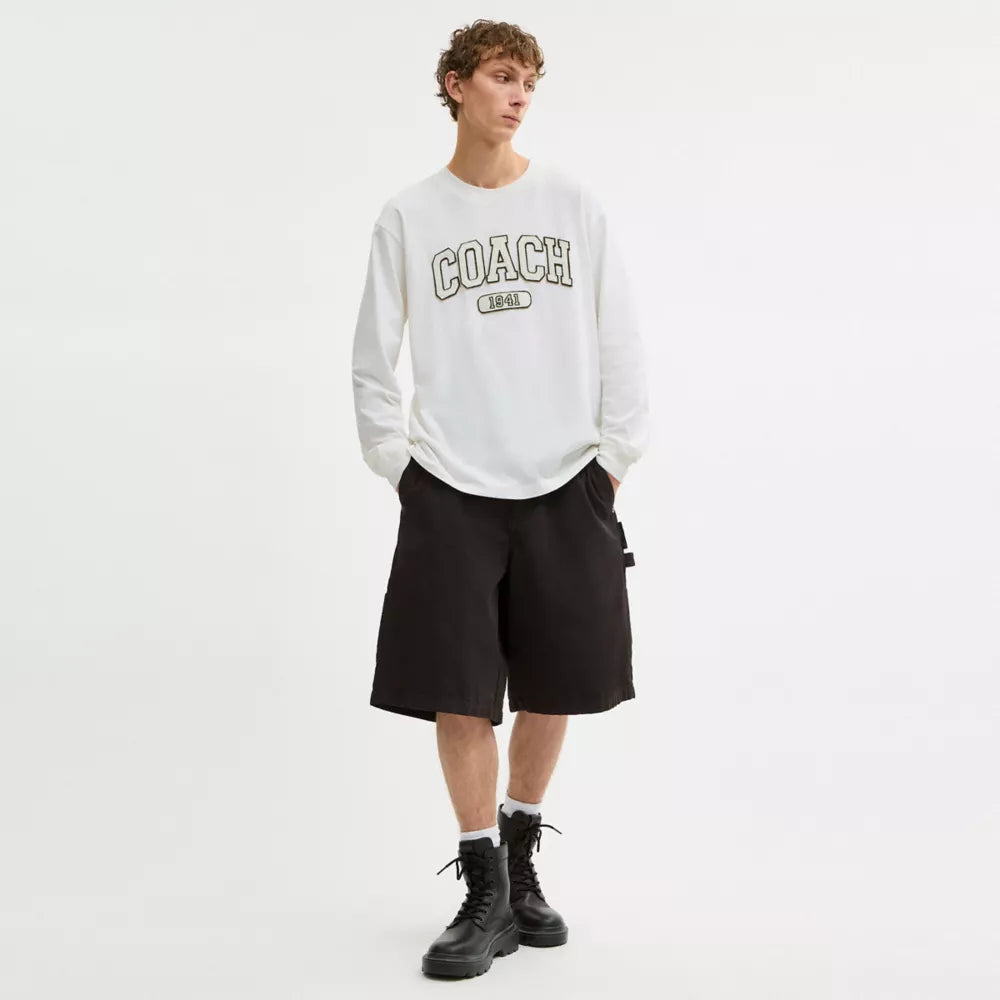 Sporty Relaxed Long Sleeve T-Shirt In Organic Cotton - Vintage Ivory