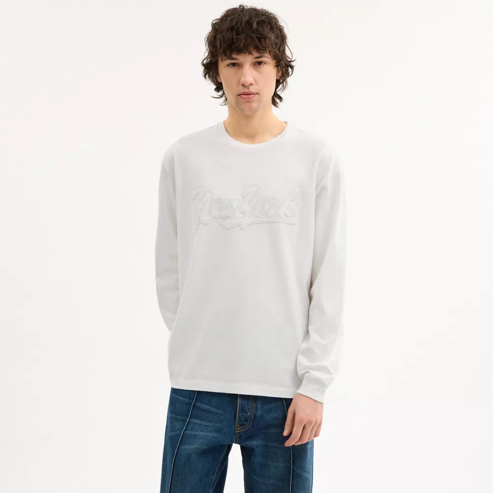 New York Long Sleeve T-Shirt In Organic Cotton - White