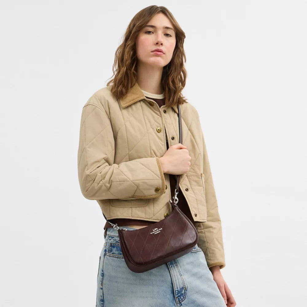Teri Shoulder Bag With Quilting - Smooth Leather/Silver/Maple