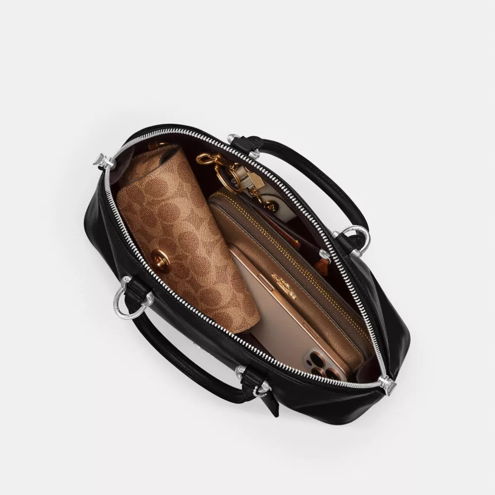 Lara Satchel Bag - Nappa Leather/Silver/Black
