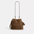 Faye Mini Drawstring Bag With Fringe - Suede/IM/Cedar