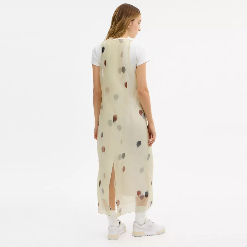 Printed Organza Balloon Dress - Yellow