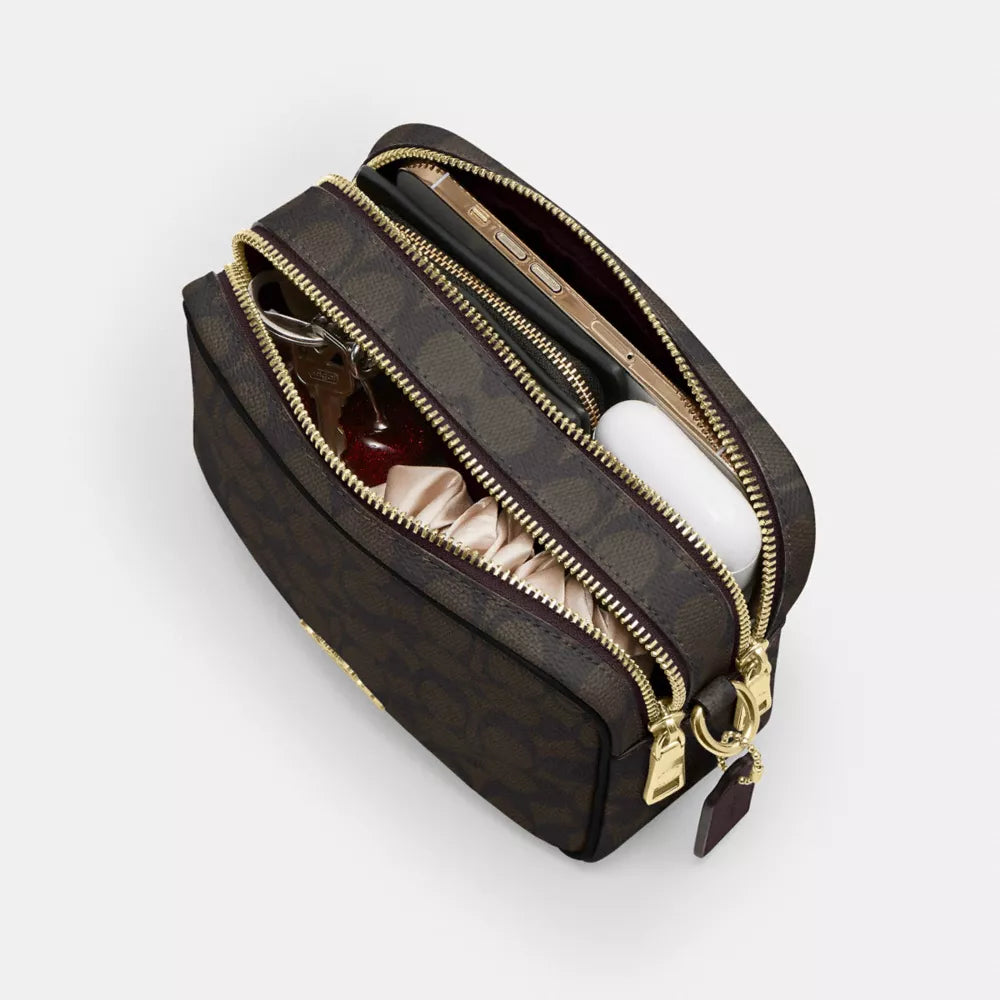 Mini Carey Crossbody Bag In Signature Canvas - Signature Canvas/Gold/Walnut/Black