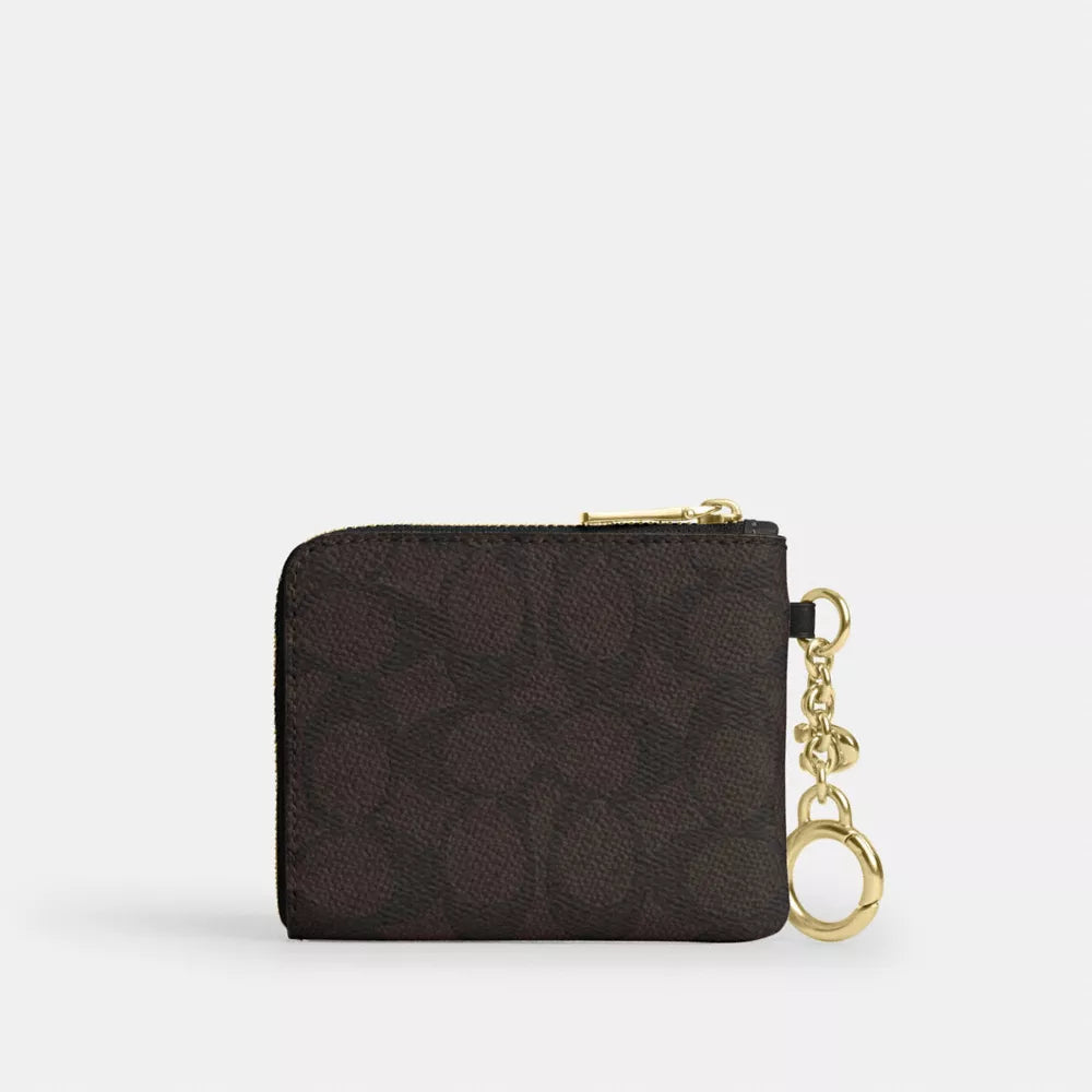 Small Corner Zip Wallet In Signature Canvas - Signature Canvas/Gold/Walnut/Black