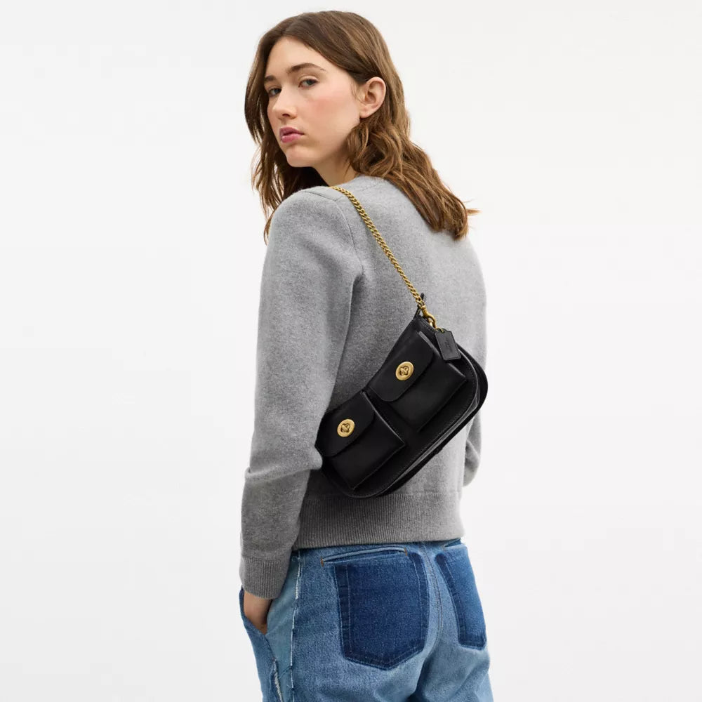 Twin Turnlock Waverly Bag - Natural Grain Leather/Brass/Black