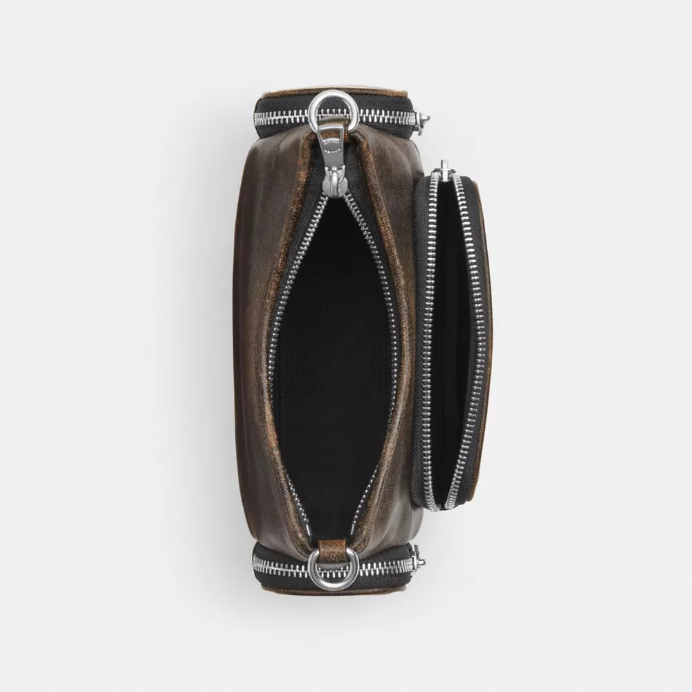 Laurel Shoulder Bag 22 With Pockets In Loved Leather - Silver/Black Brown